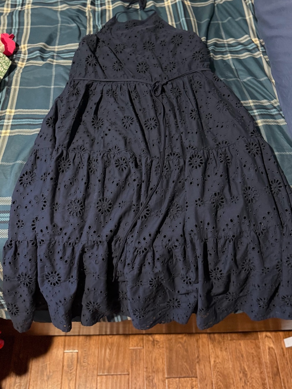 NWOT Navy Eyelet Tiered Backless Maxi Dress